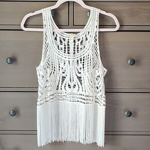 Y2K FOREVER 21 BOHO CROCHET FRINGE FESTIVAL TOP SIZE SMALL
